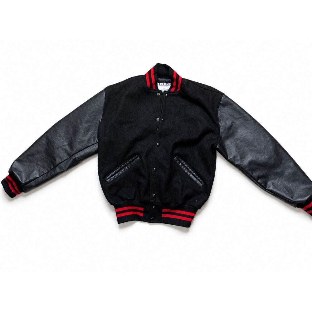 DeLong 2016 Sportswear M Black Red Wool Leather Varsity Letterman Jacket USA